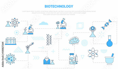 biotechnology concept with icon set template banner with modern blue color style