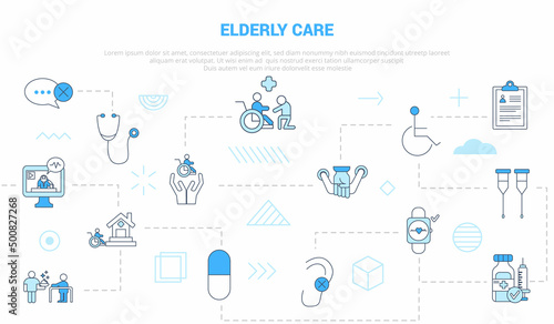 elderly care concept with icon set template banner with modern blue color style
