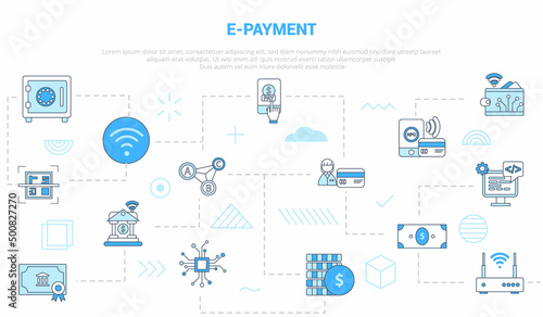 e-payment electronic concept with icon set template banner with modern blue color style