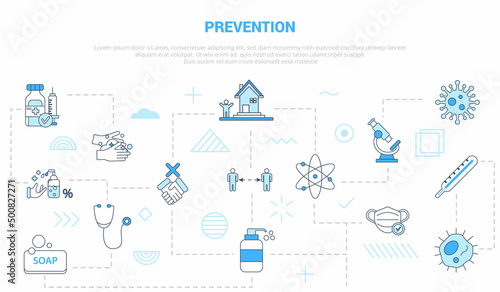 prevention virus spread concept with icon set template banner with modern blue color style