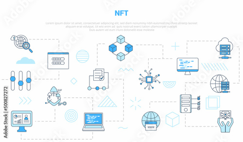nft non fungible token concept with icon set template banner with modern blue color style