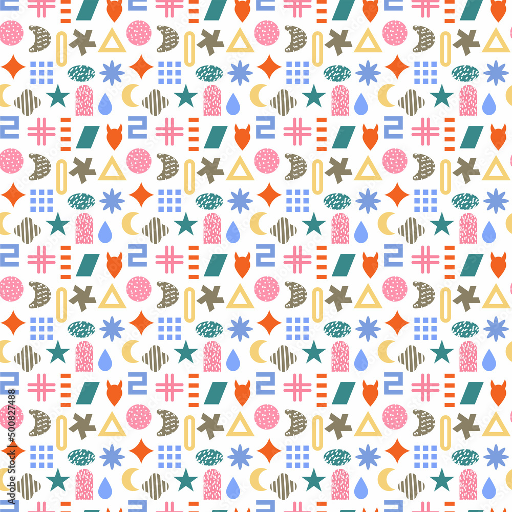 Seamless pattern of simple colored geometric elements