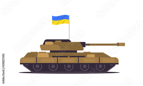 Ukrainian tank with flag special battle transport military equipment heavy armored fighting vehicle concept