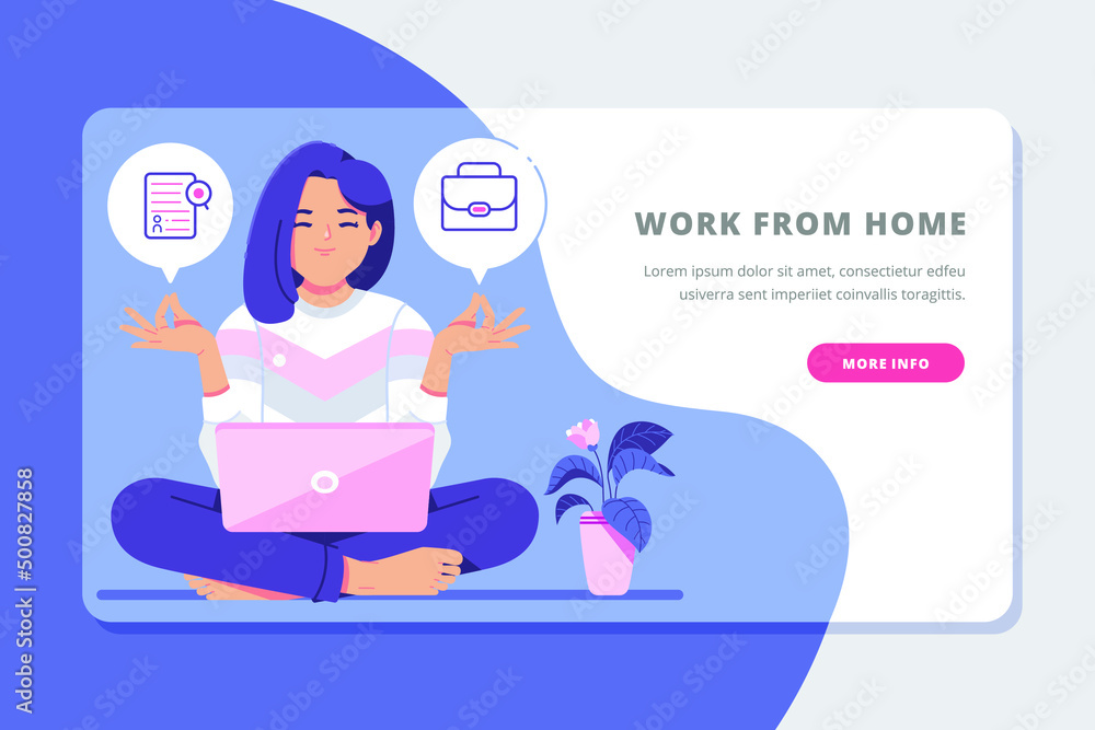 Obraz premium young girl with yoga poses work from home flat illustration