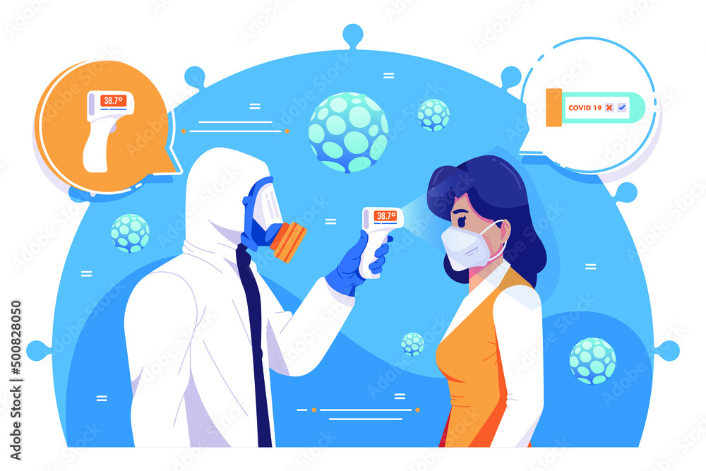thermometer gun screening of coronavirus concept vector illustration thermometer gun screening of coronavirus concept vector illustration