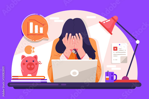 a woman depressed due to bankruptcy caused by a coronavirus outbreak