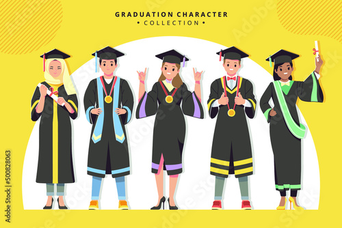 happy graduation character collection stock vector