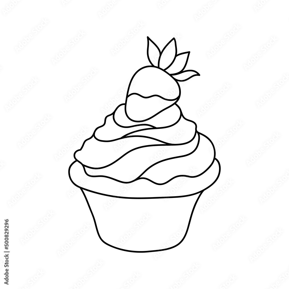 Doodle cupcake. Design sketch element for menu cafe, bistro, restaurant, coffeehouse, bakery, label, poster, banner, flyer and packaging. Vector illustration on a white background. Doodle cupcake. Design sketch element for menu cafe, bistro, restaurant, coffeehouse, bakery, label, poster, banner, flyer and packaging. Vector illustration on a white background.