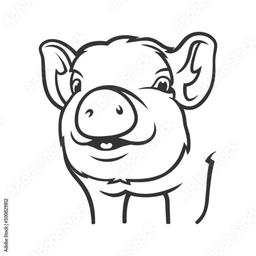 Cute pig cartoon line art illustration