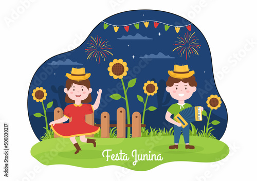 Festa Junina or Sao Joao Celebration Cartoon Illustration Made Very Lively by Singing, Dancing Samba and Playing Traditional Games Come From Brazil