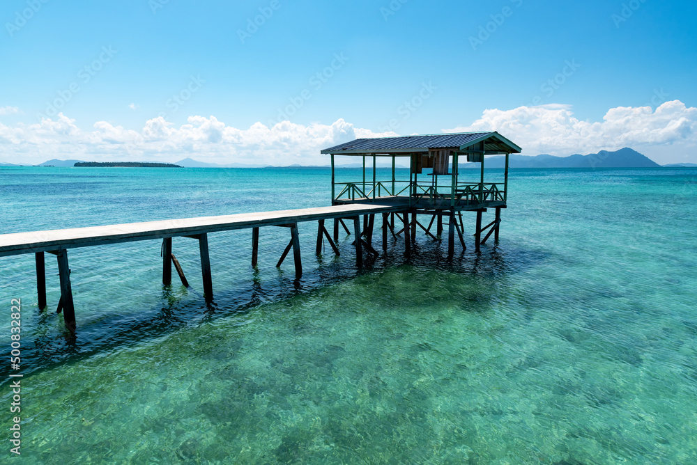 Jetty with turquoise sea in Selakan island Semporna Sabah Borneo Malaysia