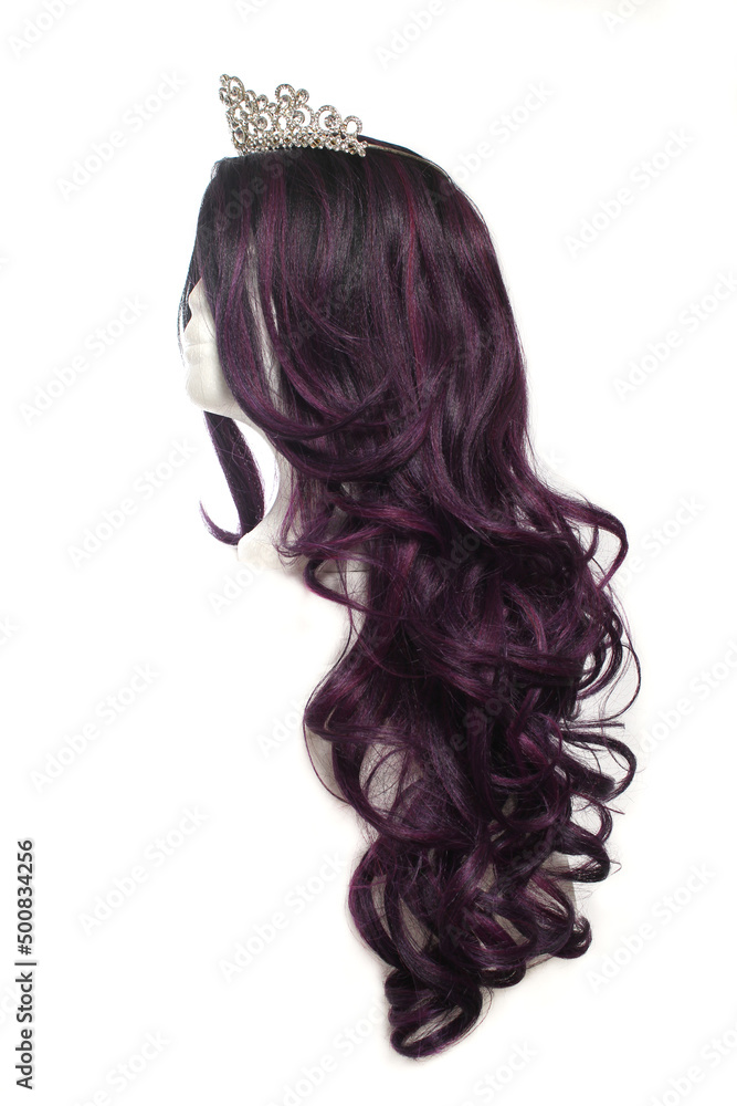 Naklejka premium Black and Red Long Wig on Mannequin Head with tiara