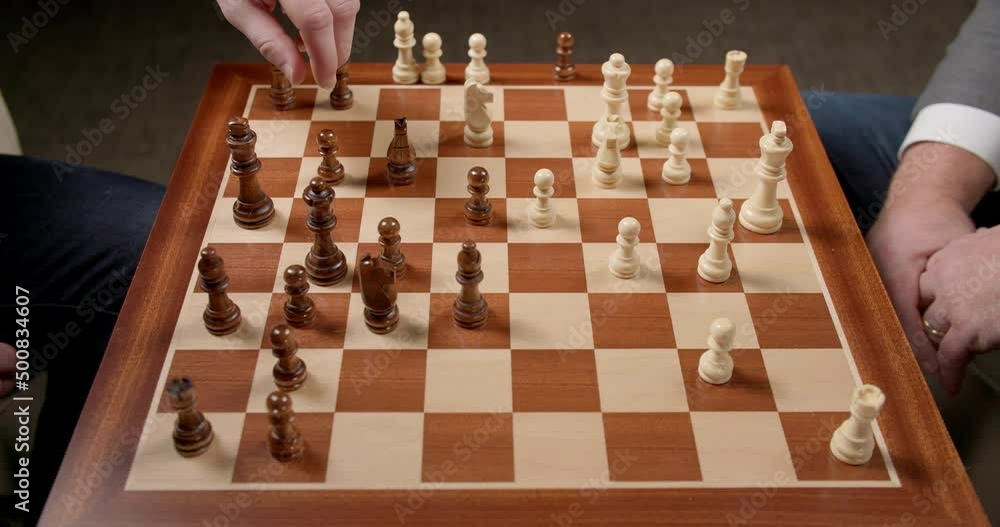 Chess Game Moves, Man Can't Decide Which Piece To Move With View Of Whole Board, Slow Motion