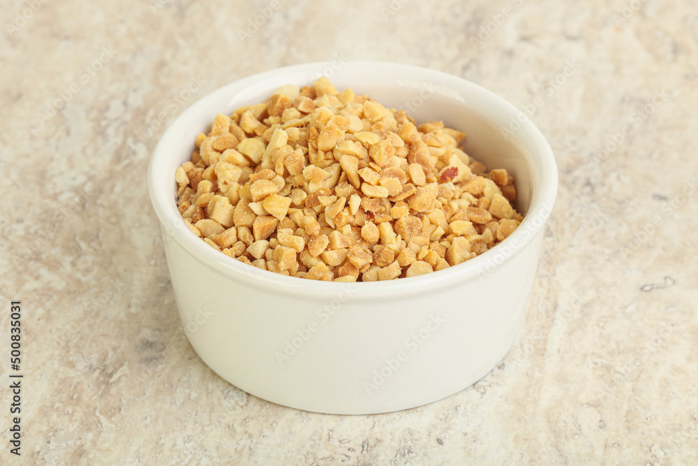Crunched roasted peanut in the bowl Crunched roasted peanut in the bowl