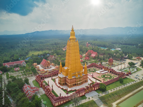 Aerial view of Wat Mahathat Wachiramongkol  Wat Bang Tong  Krabi Thailand