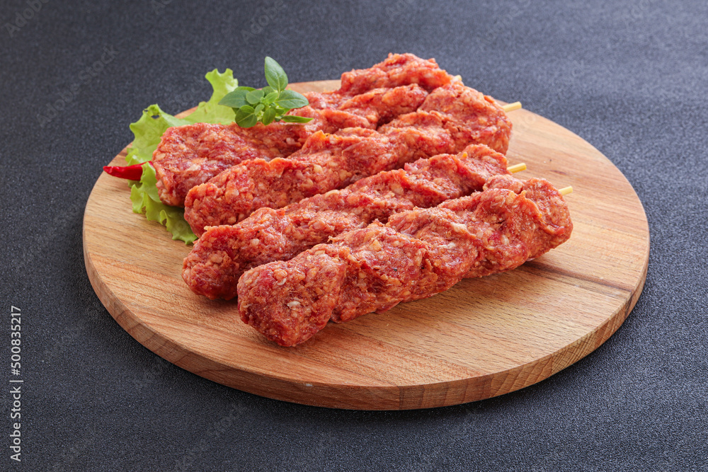 Raw beef kebab minced meat