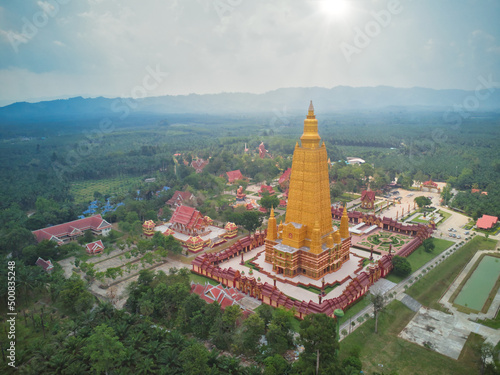 Aerial view of Wat Mahathat Wachiramongkol  Wat Bang Tong  Krabi Thailand