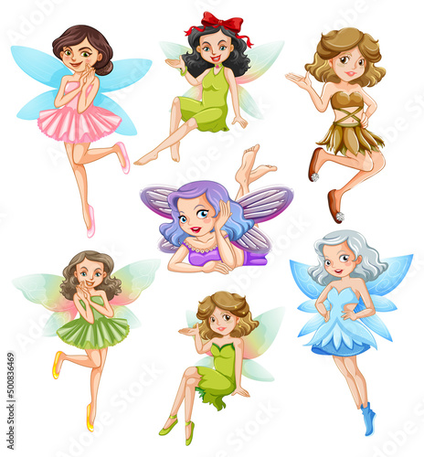 A set of lovely fairy on white background