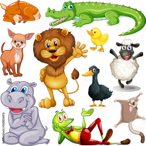 Cute animals cartoon set on white background