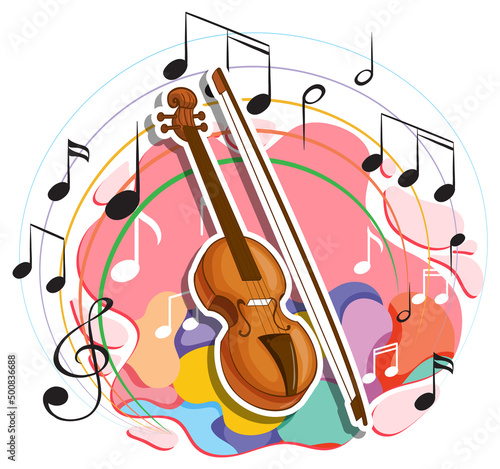 Violin with music melody symbols