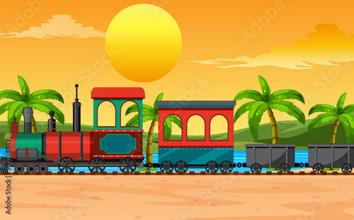 Outdoor scene with a steam locomotive train