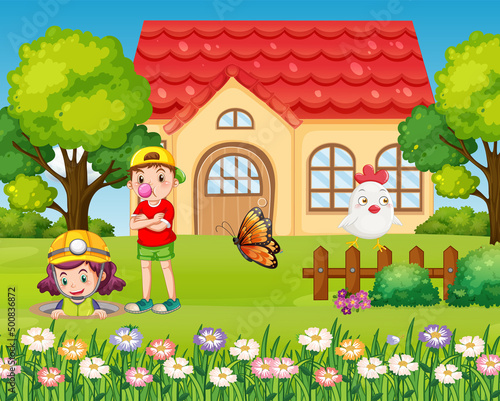 House scene with many kids