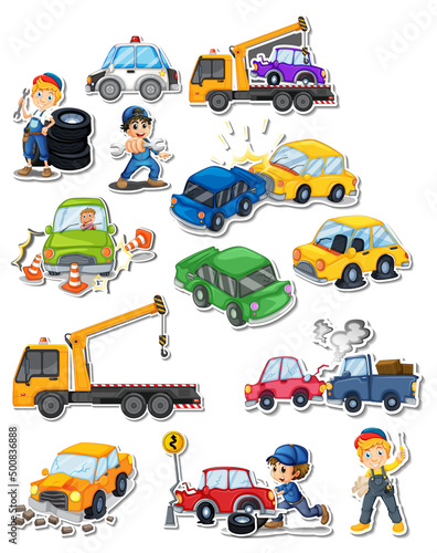 Sticker set of professions characters and objects