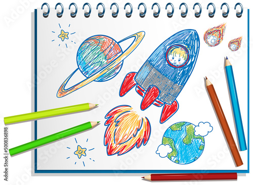 Hand drawn coloured crayon on paper