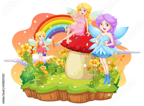 Set of isolated fantastic forests with beautiful fairies