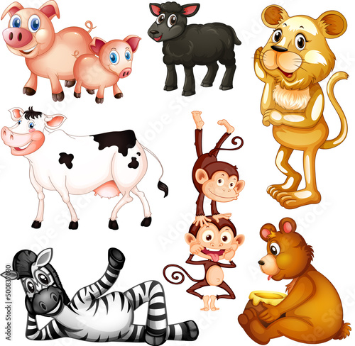 Cute animals cartoon set on white background