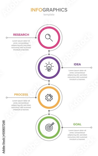 Vertical infographic design with icons and 4 options or steps. Thin line. Infographics business concept. Can be used for info graphics, flow charts, presentations, mobile web sites, printed materials.