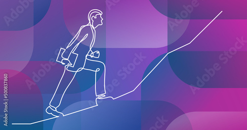 continuous line drawing of businessman climbing on steep scoop
