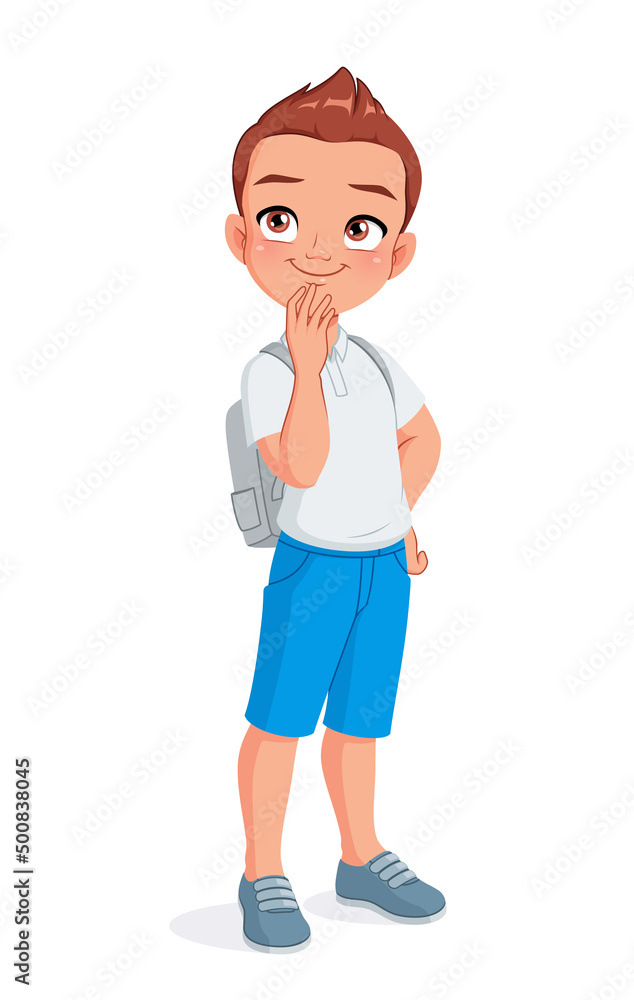 Curious thinking school boy. Cartoon vector illustration. Curious thinking school boy. Cartoon vector illustration.