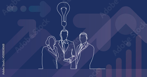 continuous line drawing of business executives with idea