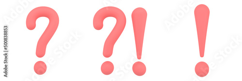 Set of 3d red question mark and 3d red exclamation mark, 3d illustration.