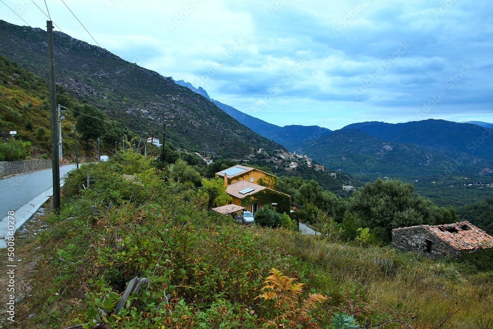 Corsica-view of the village  Castirla