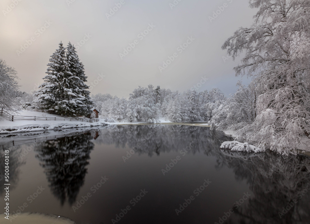 winter landscape with a river. Karelia. Russia