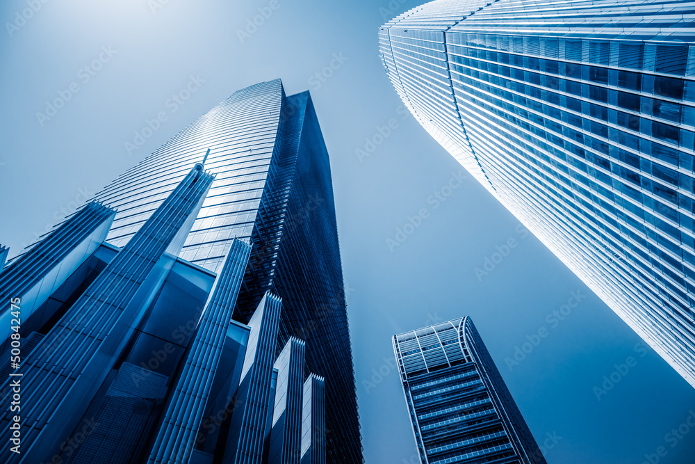 low angle view of skyscrapers in city of China.