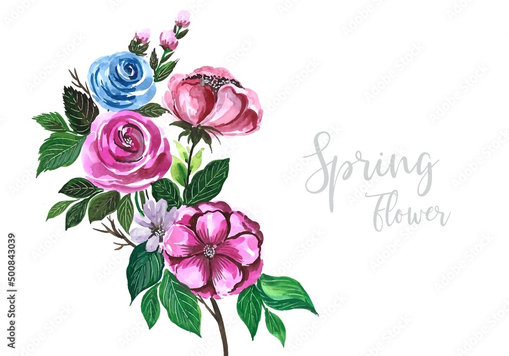 .Hand draw decorative colorful spring flowers bunch watercolor design
