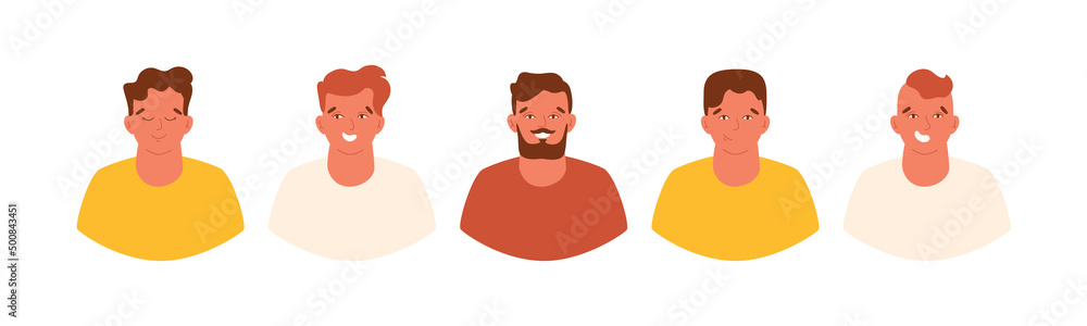 Men avatar set. Different males portraits with happy faces. Vector isolated illustration for avatar, social media icons, user profile. Men avatar set. Different males portraits with happy faces. Vector isolated illustration for avatar, social media icons, user profile.