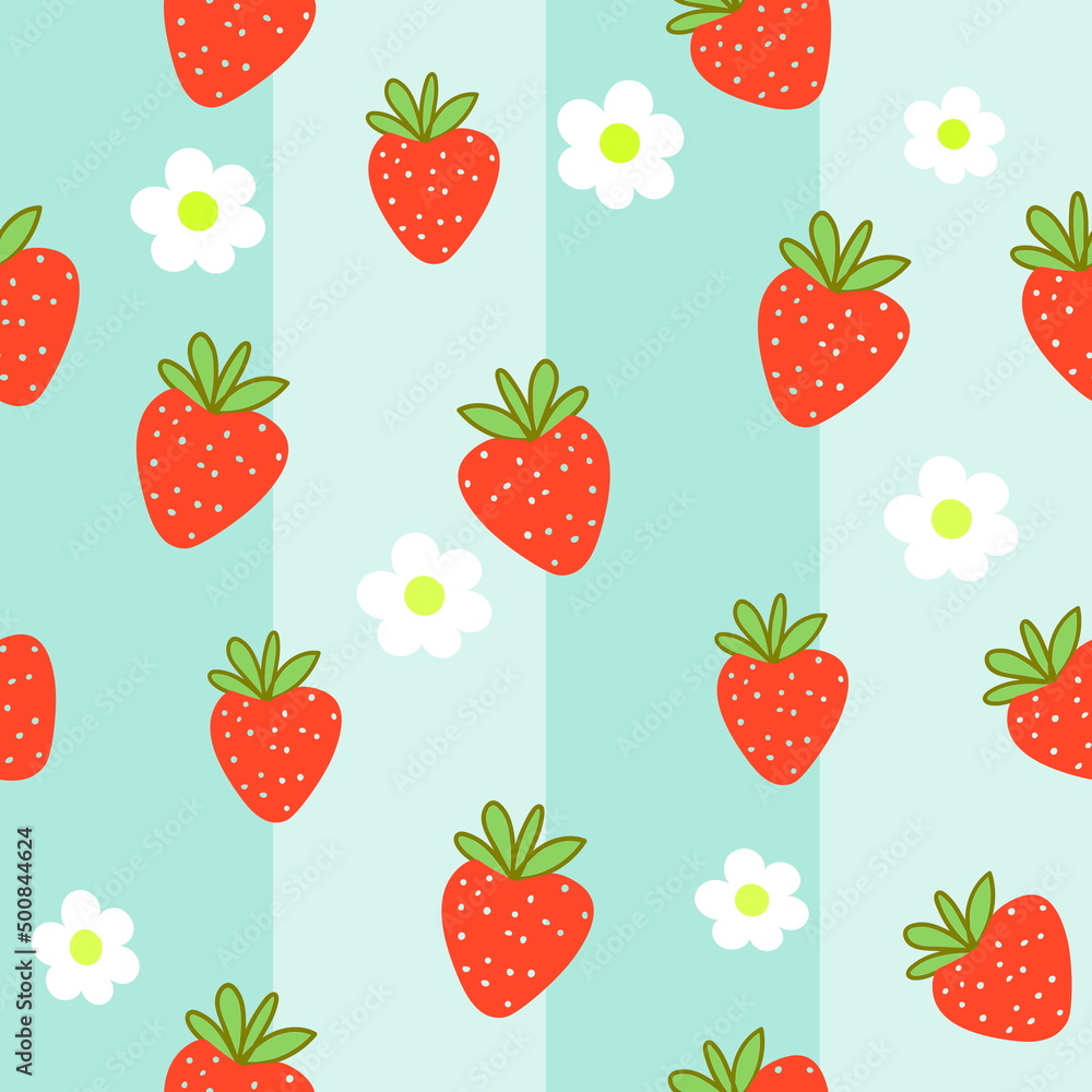 custom made wallpaper toronto digitalSeamless pattern with strawberry vector drawing. green background , strawberries and flowers summer fruits