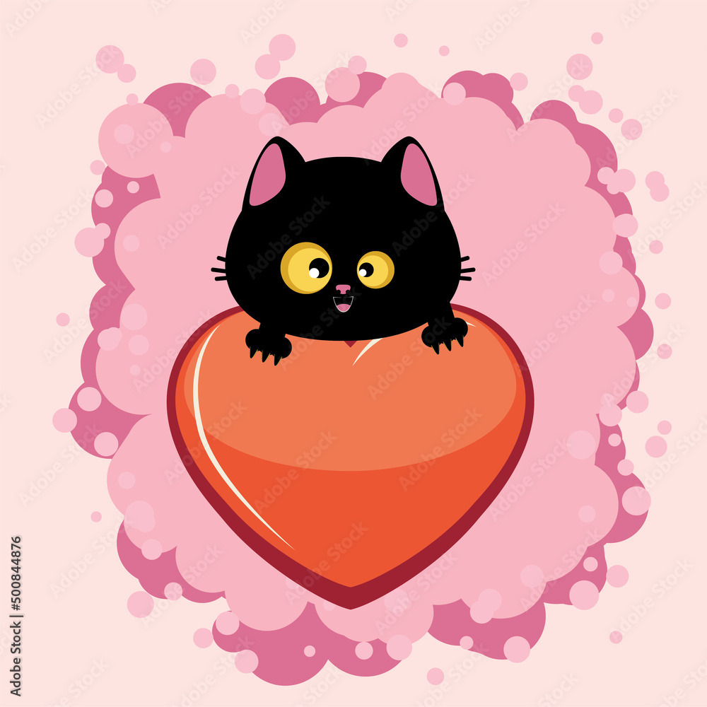 Black cat head and heart Black cat head and heart