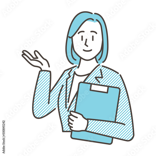 Woman making suggestions【upper body Vector illustration】