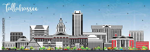 Tallahassee Florida City Skyline with Color Buildings and Blue Sky.