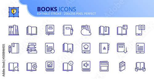 Simple set of outline icons about books.