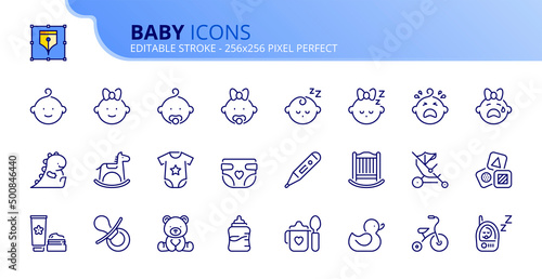 Simple set of outline icons about baby