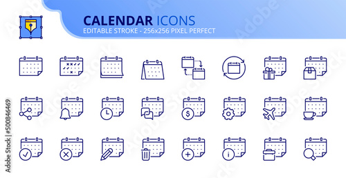 Simple set of outline icons about calendar.