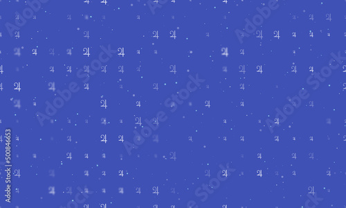 Seamless background pattern of evenly spaced white jupiter astrological symbols of different sizes and opacity. Vector illustration on indigo background with stars