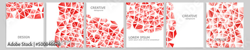 Set of vector cover notebook design. Abstract red minimal triangles halftone template design for notebook paper, copybook brochures, book, magazine. Planner and diary cover for print