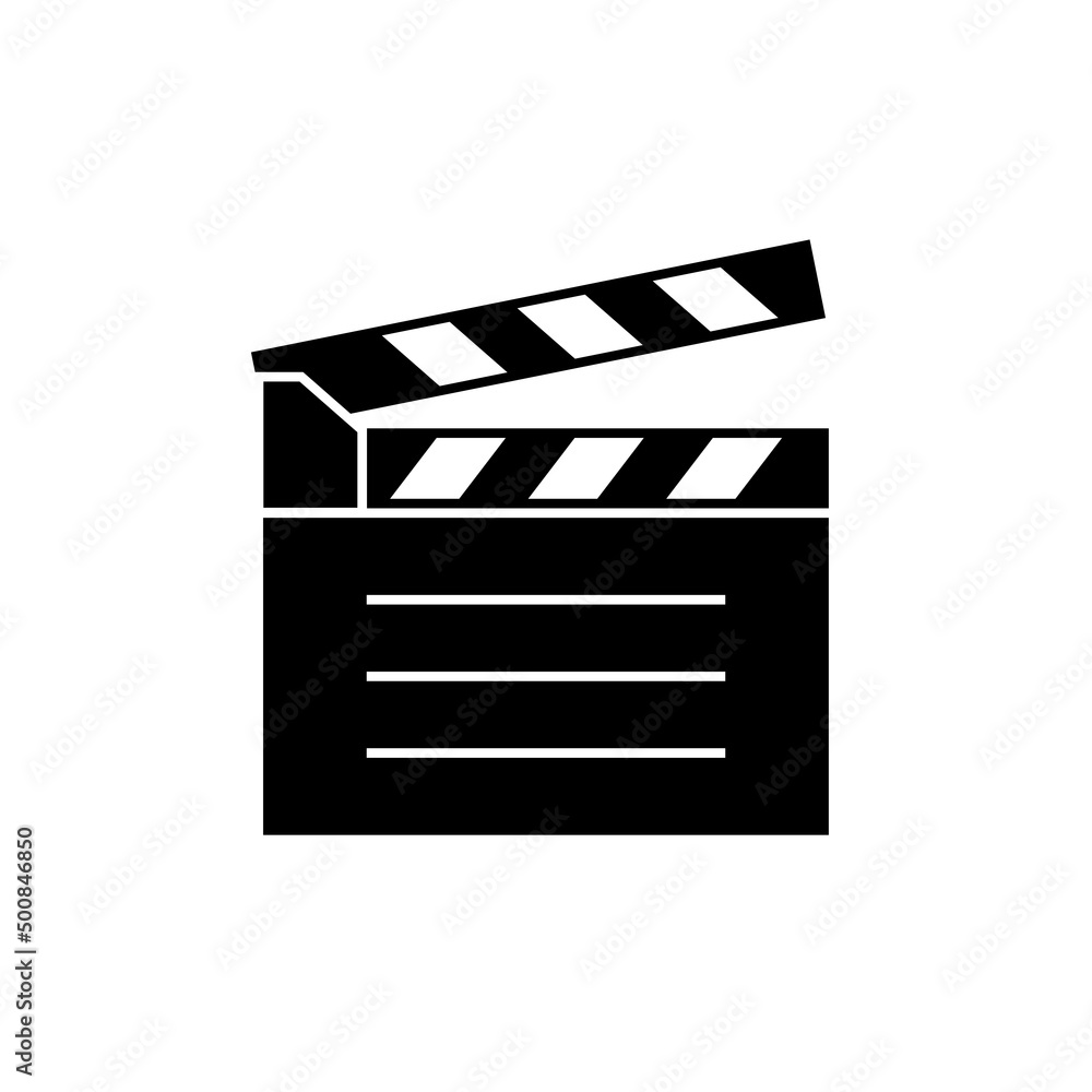 Cinema clapper icon. The symbol of filming a movie or TV series. Isolated raster illustration on white background.
